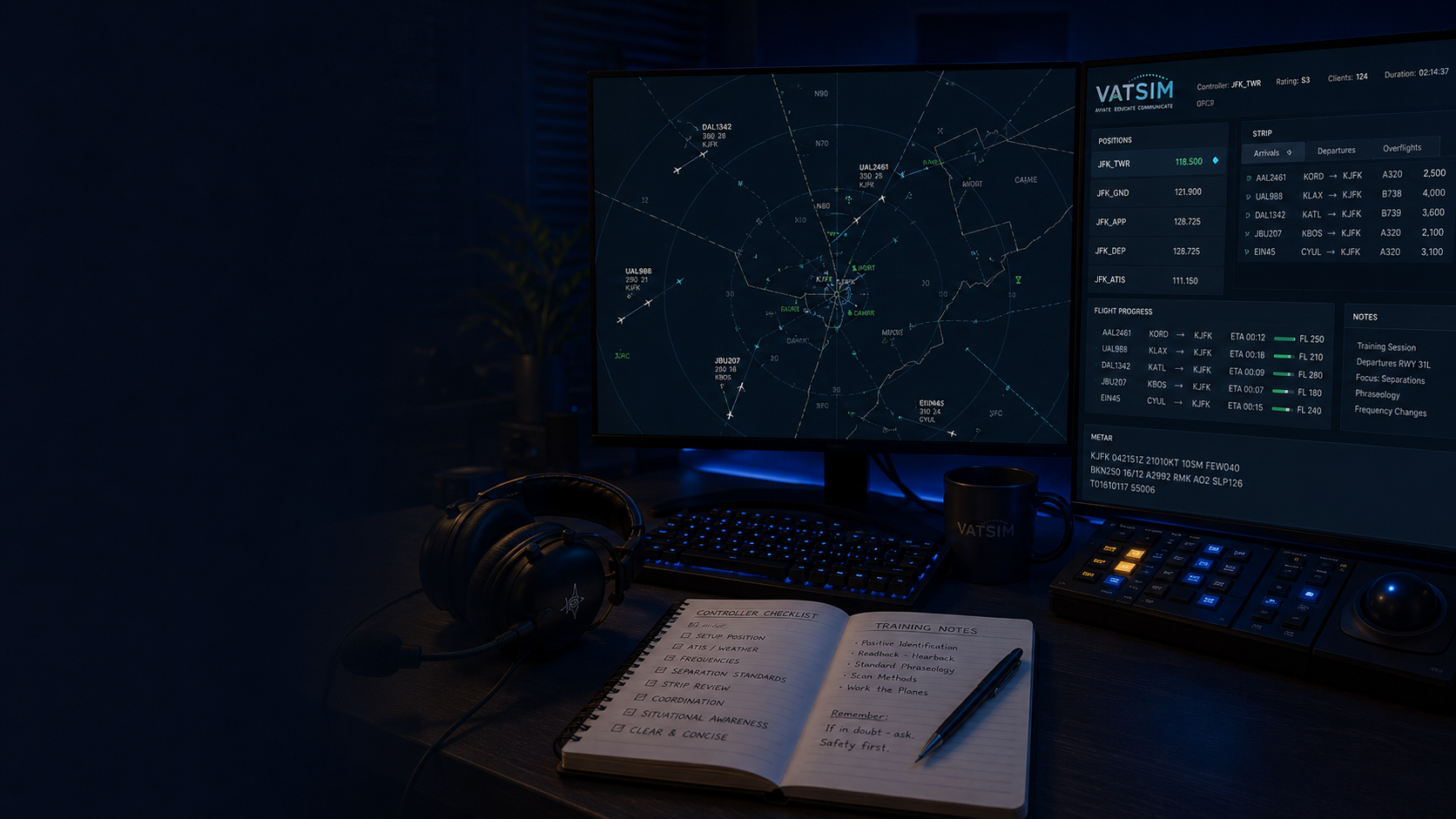 Диспетчер VATSIM за пультом управления воздушным движением